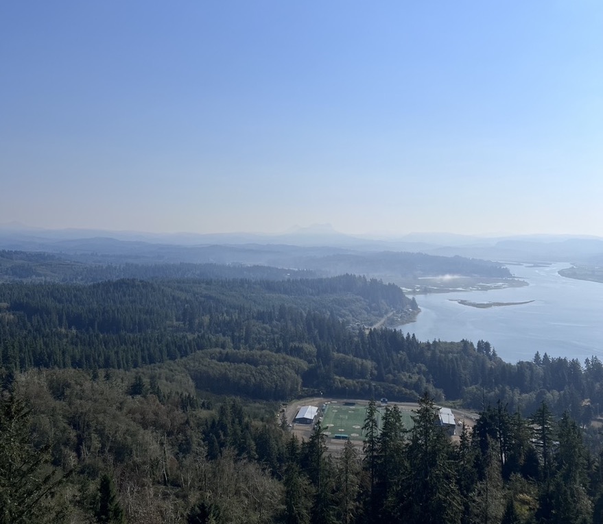 Breathtaking views of downtown Astoria, Oregon from the top of the Astoria Column.