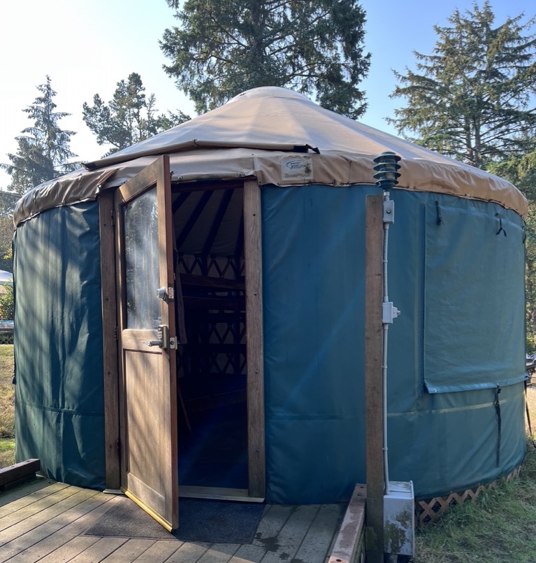 Our cozy yurt tent at Fort Stevens State Park, with loads of biking and hiking trails, and easy access to the Peter Iredale shipwreck.