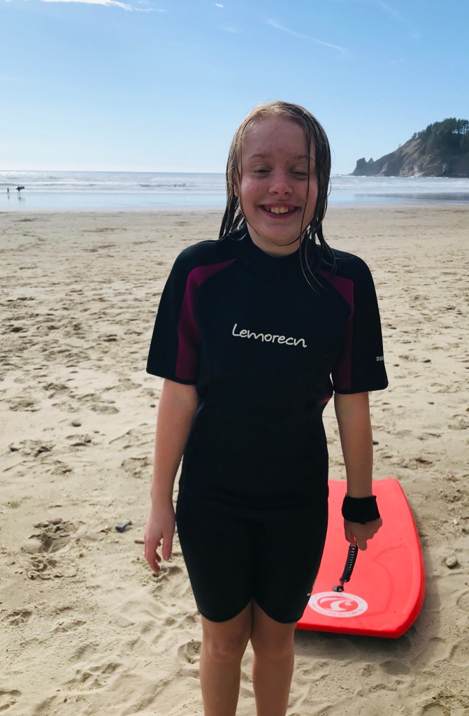 Boogie boarding near Cannon Beach.