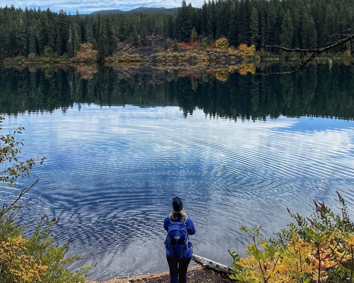 Breathtaking Clear Lake, Oregon during peak foliage.
